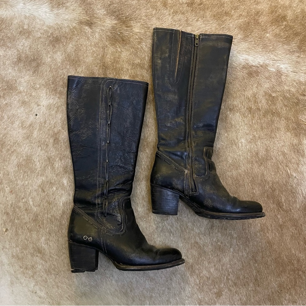 Bedstu Fate Leather Dark Brown Distressed Tall Heeled Boots